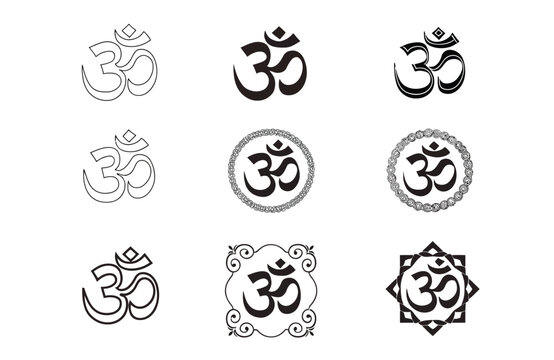 Om Symbol Vector Icon Set for Yoga Meditation and Spiritual Logo Design
