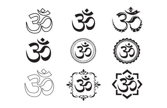 Om Symbol Vector Icon Set for Yoga Meditation and Spiritual Logo Design