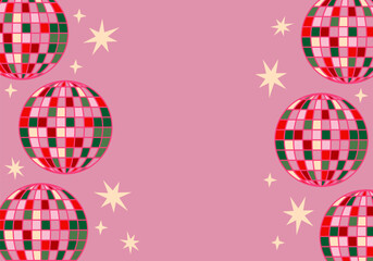 Obraz premium Cute holiday design with mirror shiny disco balls and stars. Disco ball. Fun. Disco ball party illustration