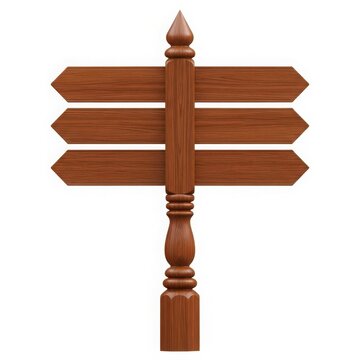 Wooden directional signpost with four arrows isolated on white background