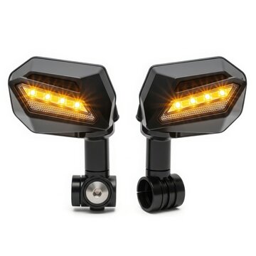 Black car fog light bulbs glowing bright isolated on white background