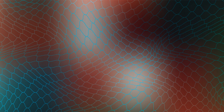 Abstract Turquoise Mesh Net Over Organic Red-Brown Gradient Background With Wavy Distortion Pattern