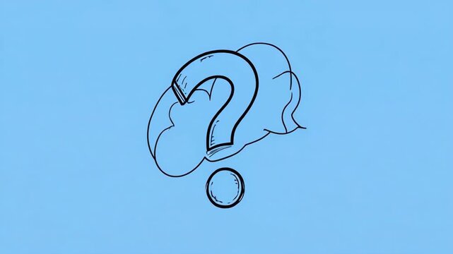 Abstract Question Marks Appearing in Sequence Against Bright Blue and Black Background Cinematic Motion