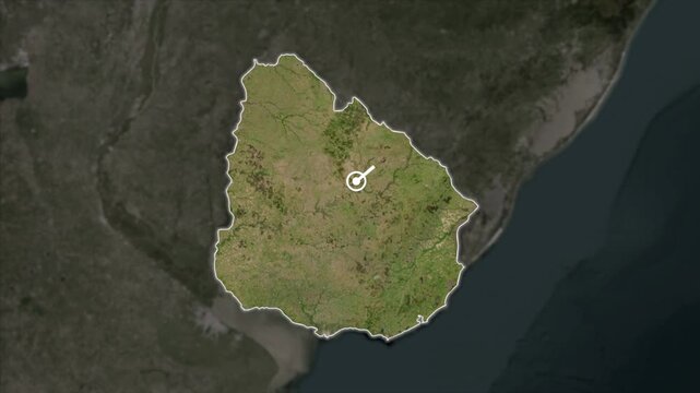 Uruguay Map Border Zoom Animation on Satellite Earth Background, Uruguay Country Map Outline on Satellite View, Animated Uruguay Border Highlight from Space
