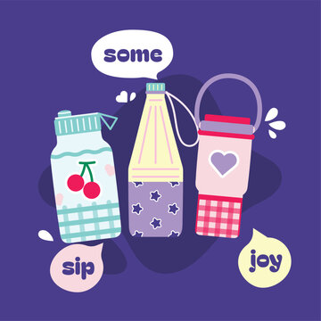 Cute tumbler art print poster with funny hydration quote and cute water bottle illustration for wall decor