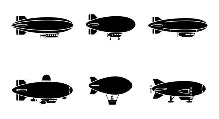 Airship Icons Set: Vintage Blimps, Zeppelins, Dirigibles, Retro Aircraft Collection © Maruf