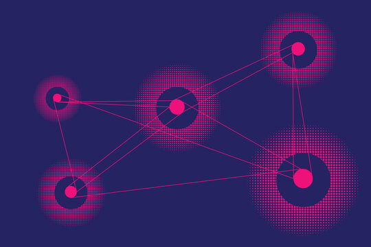 Purple Neon Halftone Abstract Background with Circular Tech Elements