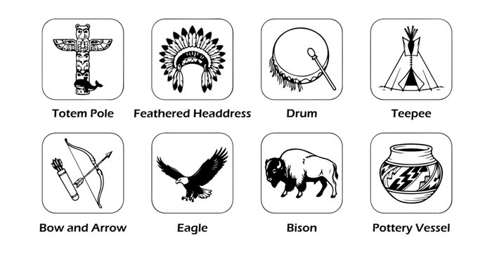 Set of six flat style cultural symbol icons