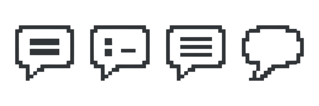 Pixelated speech bubbles with varying internal lines flat vector illustration