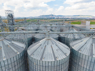Agricultural storage facility with large silos in a rural area under a cloudy sky © DSMT