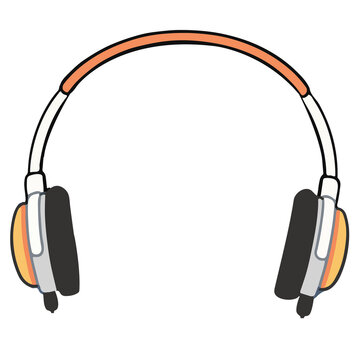 Cute orange over ear music headphones vector illustration