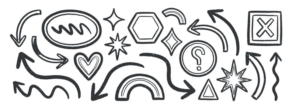 Hand drawn Scribble Shapes And Arrows Black Line Vector Illustration