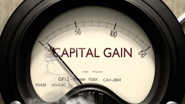 Capital gain meter showing low levels of capital gain. Minimum and decreasing capital gain value, below the norm. Lack of capital gain. None of it, insufficient.