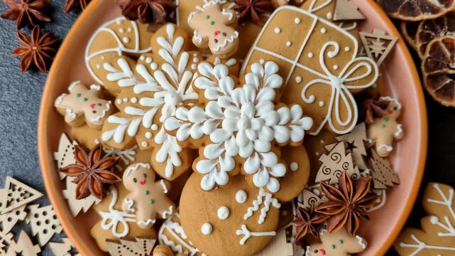 Gingerbread as a Christmas staple, sweet biscuits for the holiday table. Gingerbread as a backdrop	