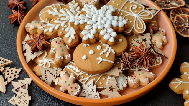 Gingerbread as a Christmas staple, sweet biscuits for the holiday table. Gingerbread as a backdrop	