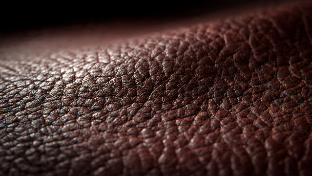 Close up texture of dark brown leather surface.