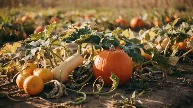 pumpkins in a field