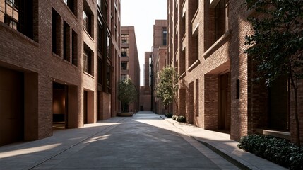 Fototapeta premium Una calle de una ciudad moderna, con paredes de ladrillo clásico