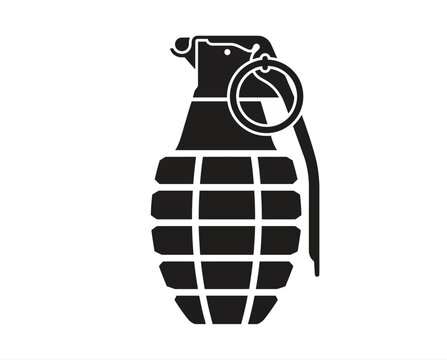 Military hand grenade vector icon, black silhouette weapon symbol, tactical explosive sign