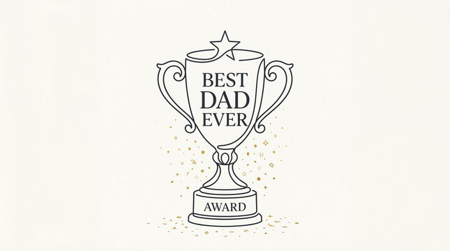 Best Dad Ever trophy line art illustration. Father's day award icon with star design.