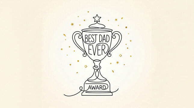 Best Dad Ever trophy line art. Father's Day award illustration with hand drawn style.
