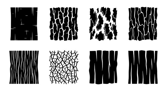 Set of 8 Black and White Wood Grain Textures, Natural Tree Bark Patterns, Organic Surface Backgrounds, Rough Timber Elements for Design