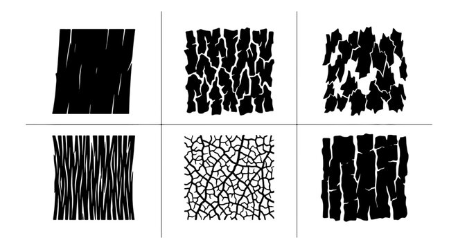 Six Black and White Grunge Textures, Rough Organic Patterns, Abstract Scratchy Surfaces, Distressed Vector Elements for Design