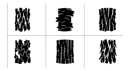 Six Black and White Wood Grain Textures, Natural Bark Patterns, Rough Organic Surfaces, Rustic Tree Trunk Designs, Abstract Forest Elements, Vector Graphic Resources © Lamiya