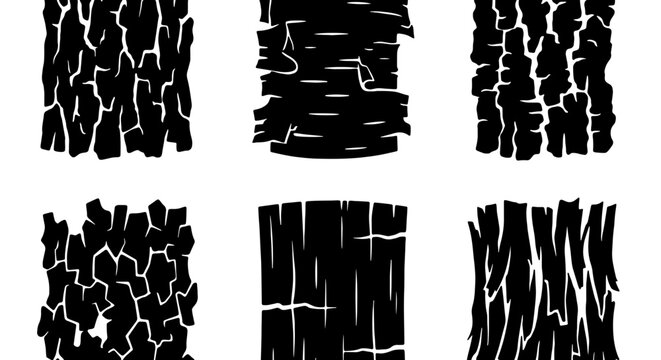 Textured Bark Patterns, Organic Wood Grain Vector Graphics, Natural Tree Surface Silhouettes, Rustic Forest Background Elements