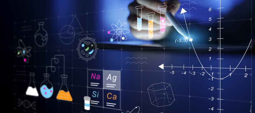 Science Education and Research Concept with Chemistry and Mathematics Visual Elements