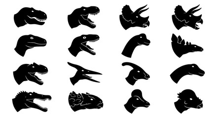 Dinosaur Silhouettes Collection, Prehistoric Creature Icons, Jurassic Era Reptile Heads, Ancient Animal Vector Graphics © Rakib
