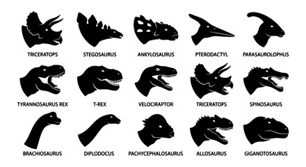 Dinosaur Silhouettes Collection: 15 Prehistoric Icons, Tyrannosaurus Rex, Triceratops, Stegosaurus, Pterodactyl, Vector Graphics for Education and Design © Rakib