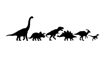 Dinosaur Silhouettes Collection, Prehistoric Reptile Icons, Jurassic Era Creatures, Vector Art for Kids and Education © Rakib