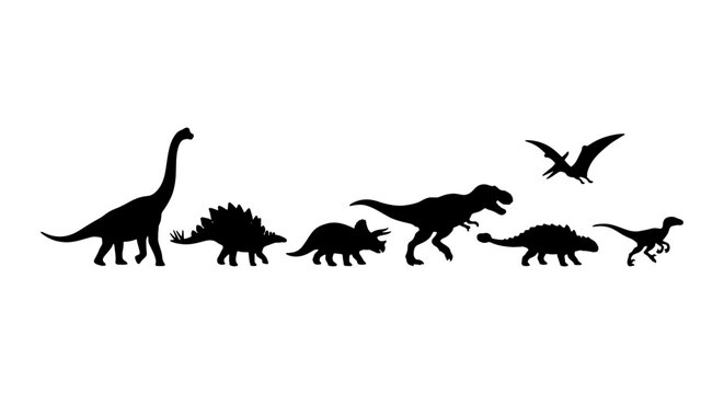 Dinosaur Silhouettes Collection, Prehistoric Reptile Icons, Jurassic Era Vector Set, Ancient Creature Graphics