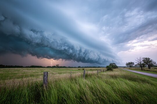 Imminent severe weather: dark cumulonimbus clouds, wind, and rain shafts