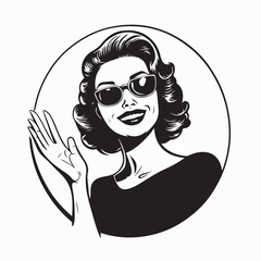 Smiling Young Retro Woman Waving Hand Vector Illustration