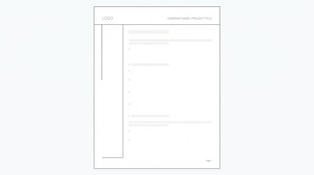 Minimalist business document template, clean white professional letterhead layout, modern corporate stationery design with thin grey lines