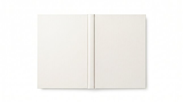Minimalist white book cover mockup, blank hardback book jacket spread, clean paper texture for publishing design and branding presentation