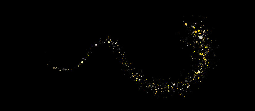 Vibrant gold particle wave flows elegantly. Shimmering dust and glowing accents create a luxury abstract decoration. Transparent PNG element.