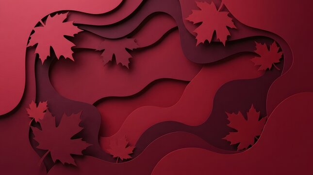 Crimson maple leaf layers abstract autumnal paper art background