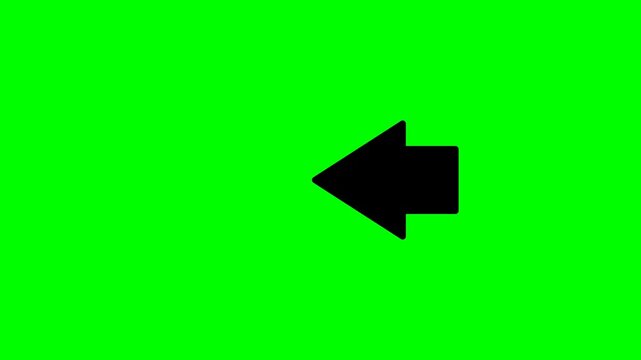 Repeating left arrow animation. animated video of moving left arrow on a green background. alpha channel. 4k resolution