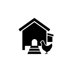 Chicken coop hen house farm rooster poultry solid black silhouette vector icon © EngAhmedPixel