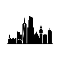 Fototapeta premium City skyline cityscape skyscrapers urban downtown solid black silhouette vector icon