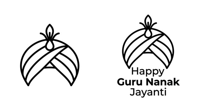 Minimalist line art illustration of a Sikh turban for Guru Nanak Jayanti celebration.