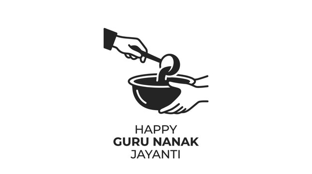 Minimalist illustration of serving food for Guru Nanak Jayanti celebration.
