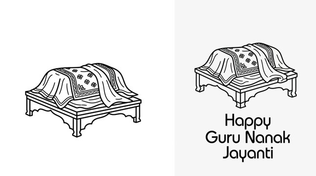 Line art illustration of a Palki Sahib for Guru Nanak Jayanti celebration.