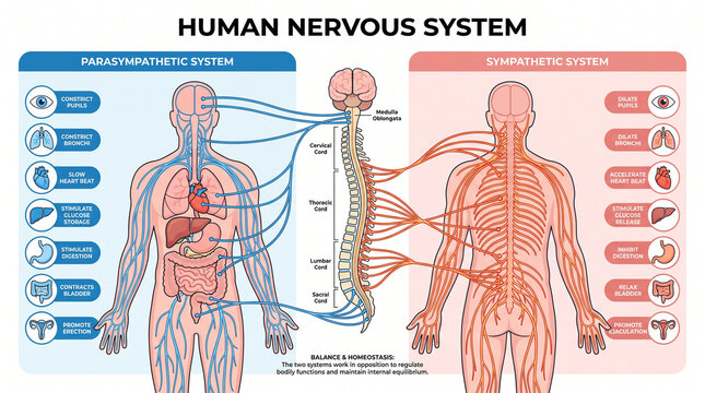 Educational infographic showing human sympathetic and parasympathetic nervous