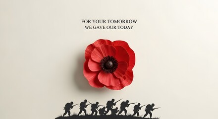 Fototapeta premium Remembrance Day poppy with soldiers silhouette.