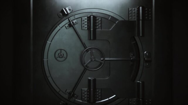 Massive Steel Bank Vault Door Closes on a Secure Room Stacked With Gold Bars on Shelves. Wealth Protection, Safe Storage, Financial Security and Reliable Investment Concepts.