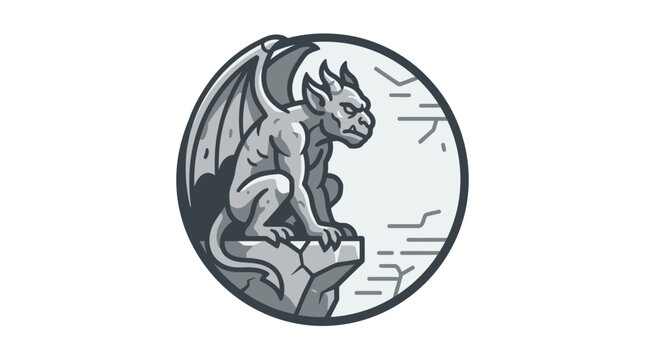 Stone gargoyle creature sitting on rocky ledge illustration